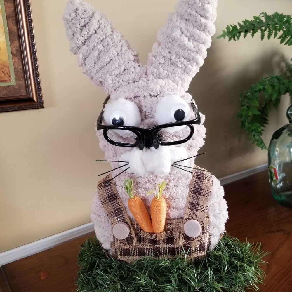 Cute Plush Bunny with Glasses and Carrots